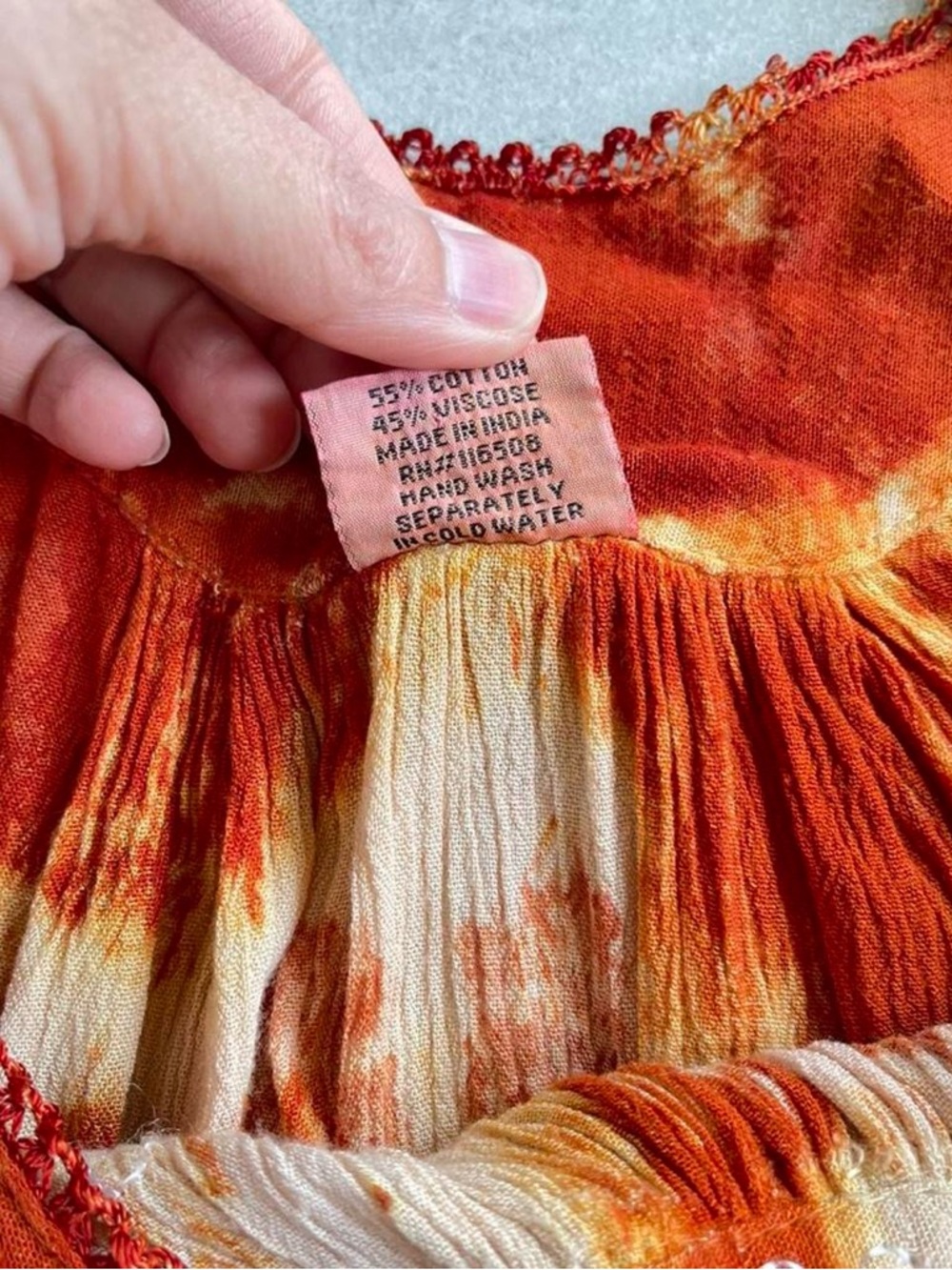 Earthy Boho Hippie Orange Green Tie Dye Embroidered Tunic Top Tank OS Summer - Picture 4 of 8